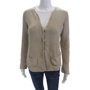 Kash Unisex Beige Cotton V Neck Button Long Sleeve Cardigan Size 42